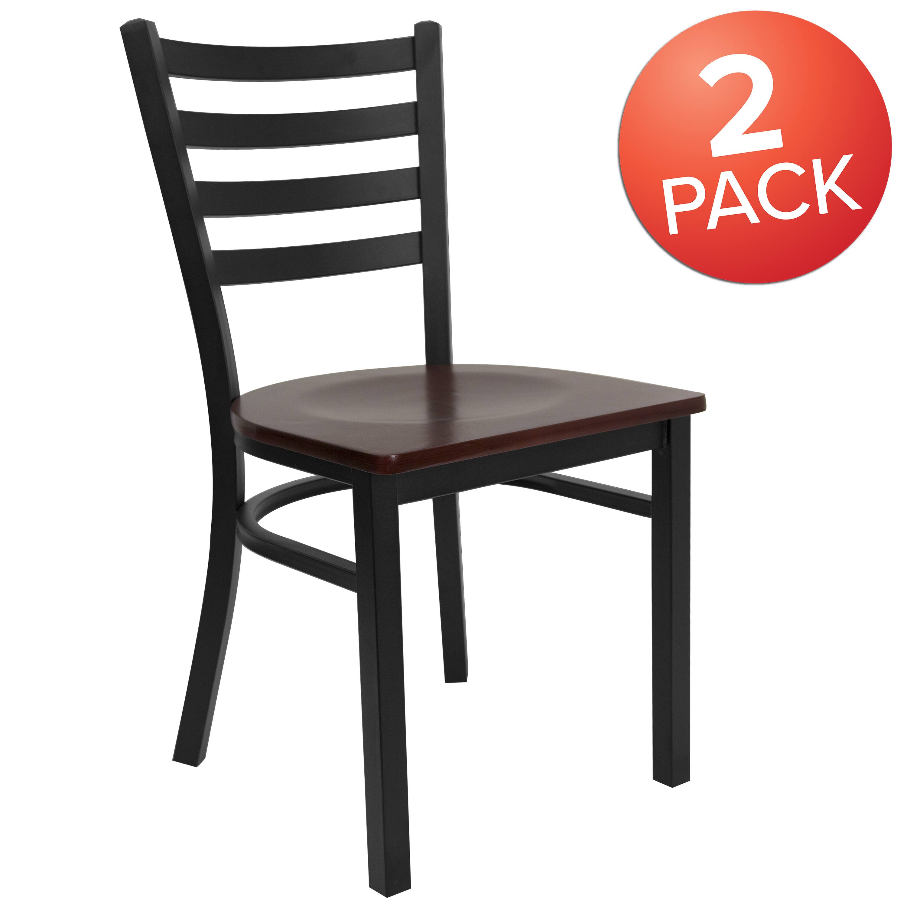 Alt View 1. Emma + Oliver - 2 Pack Ladder Back Metal Restaurant Chair - Mahogany Wood Seat/Black Metal Frame.