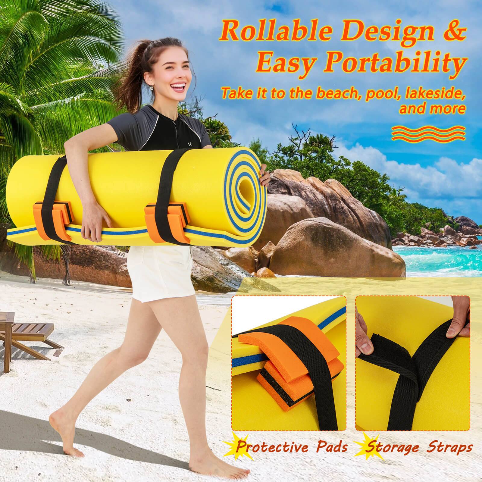 Rollable Design & Easy Portability  
Take it to the beach, pool, lakeside, and more  

Protective Pads  
Storage Straps