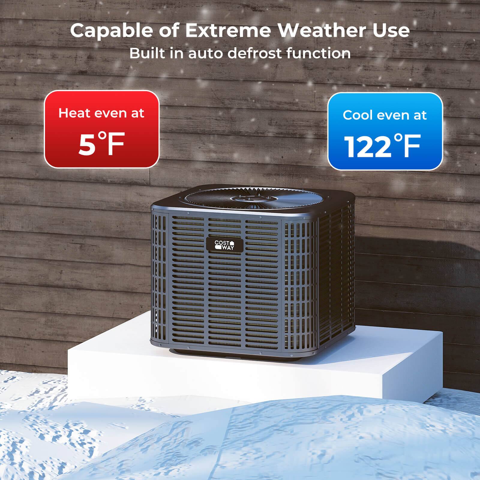 Capable of Extreme Weather Use  
Built in auto defrost function  

Heat even at 5°F  

Cool even at 122°F