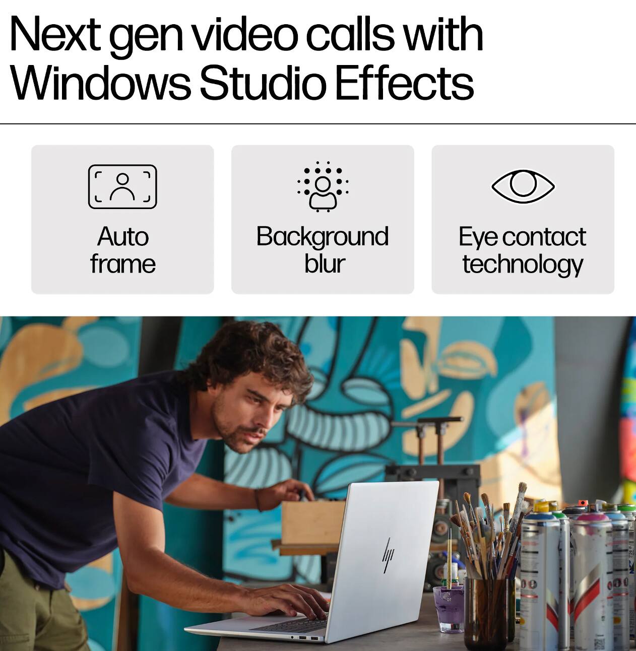 Next gen video calls with Windows Studio Effects

- Auto frame
- Background blur
- Eye contact technology
