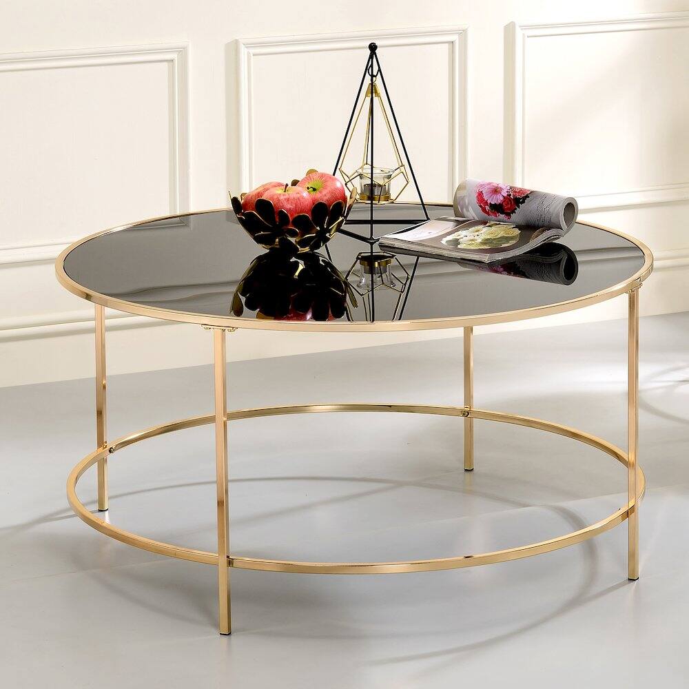 Alt View 3. Furniture of America - Rockbel Contemporary Glass Top Round Coffee Table - Gold.