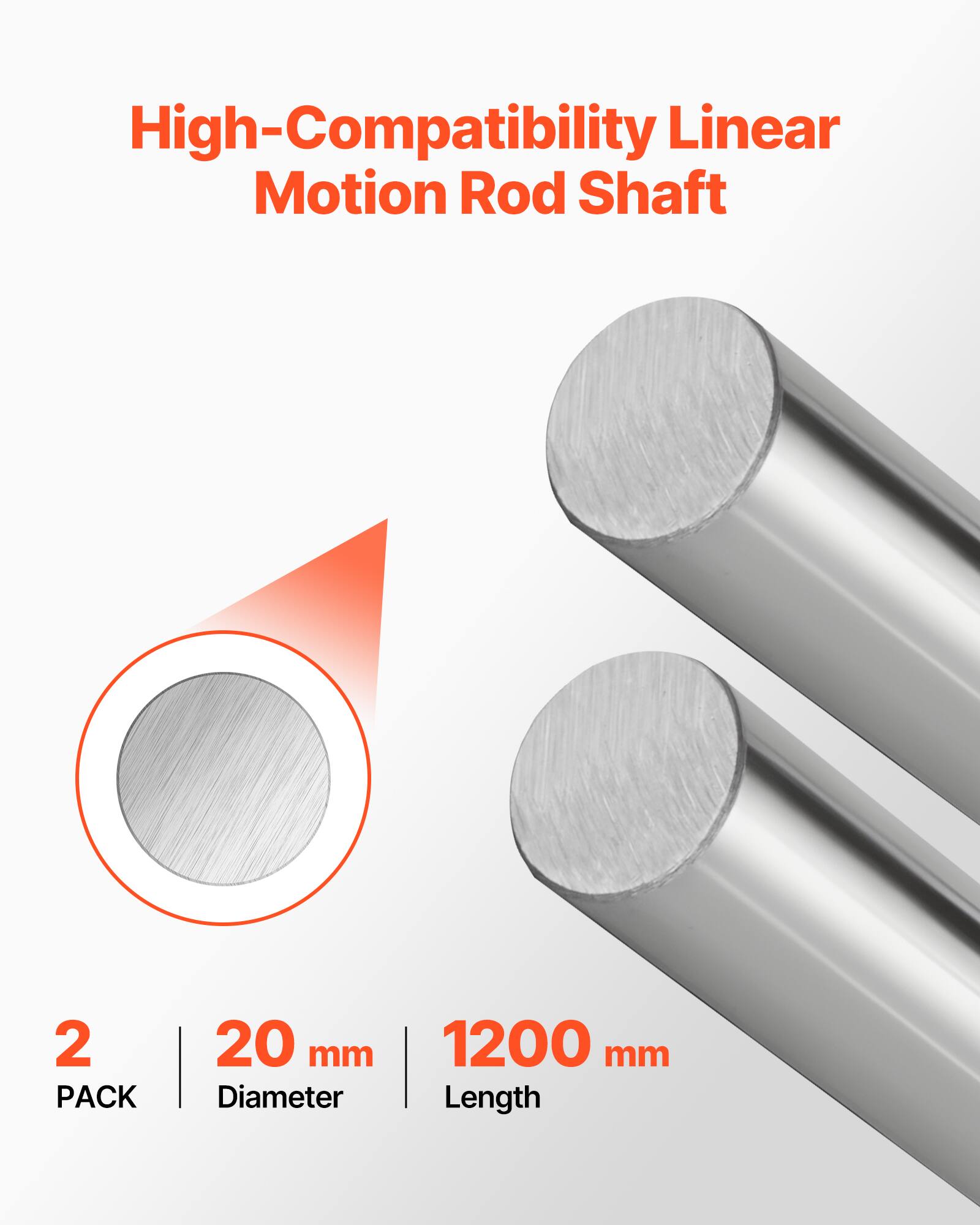 High-Compatibility Linear Motion Rod Shaft  
2 PACK  
20 mm Diameter  
1200 mm Length