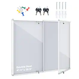 Costway - 47.5" x 35.5" Enclosed Bulletin Board with Aluminum Frame, Felt Surface for School - Sliver & Gray