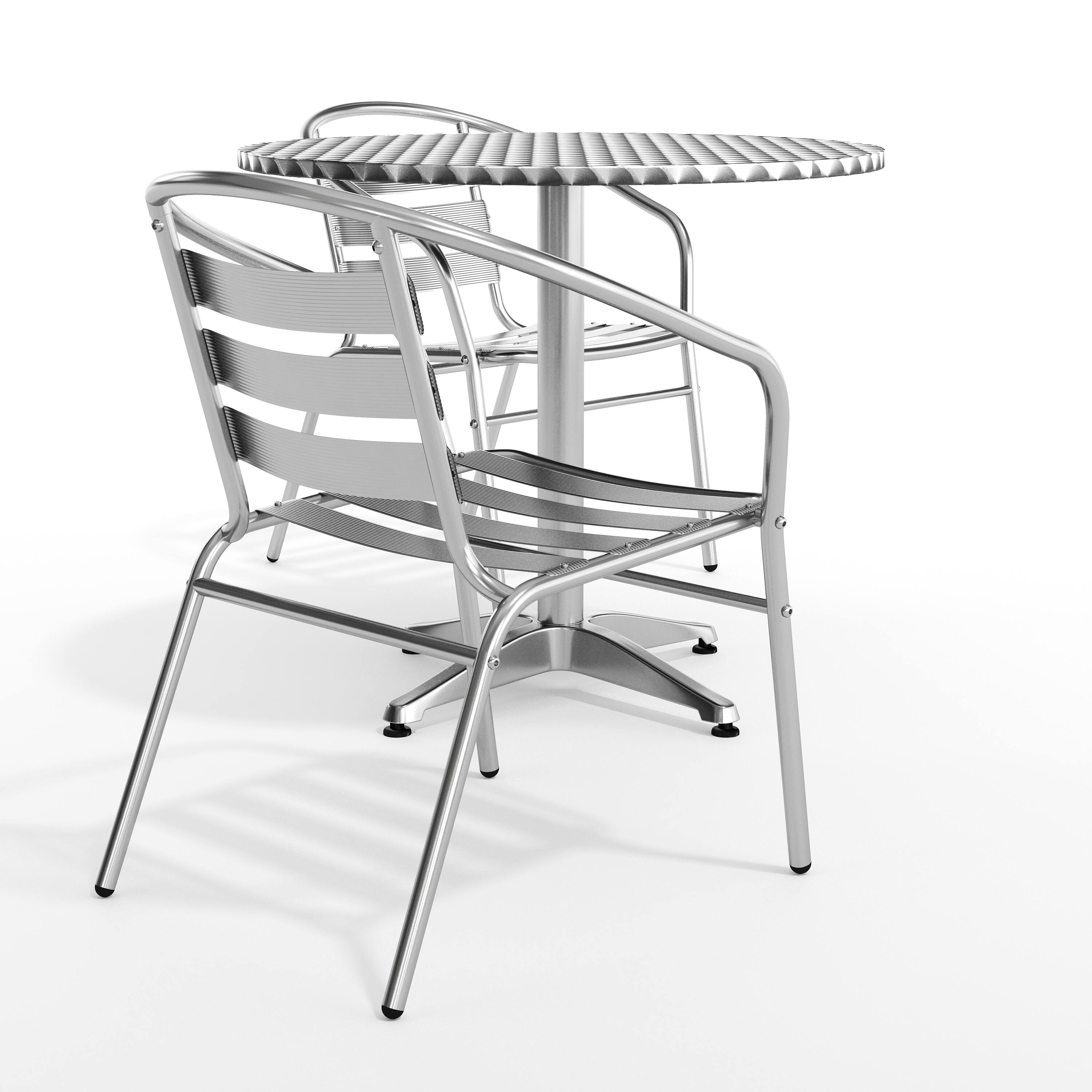 Alt View 9. Emma + Oliver - 31.5'' Round Aluminum Indoor-Outdoor Table Set with 2 Slat Back Chairs - Aluminum.