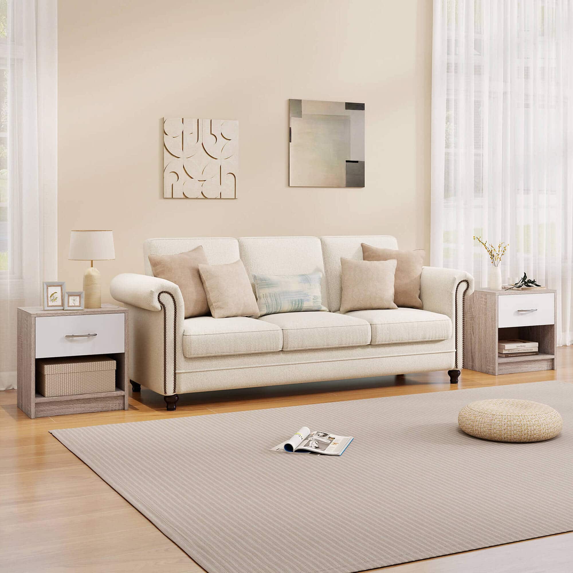 Alt View 5. Costway - Costway Modern Nightstand Bedside Table with Drawer Open Storage Shelf for Small Spaces - Light Gray.