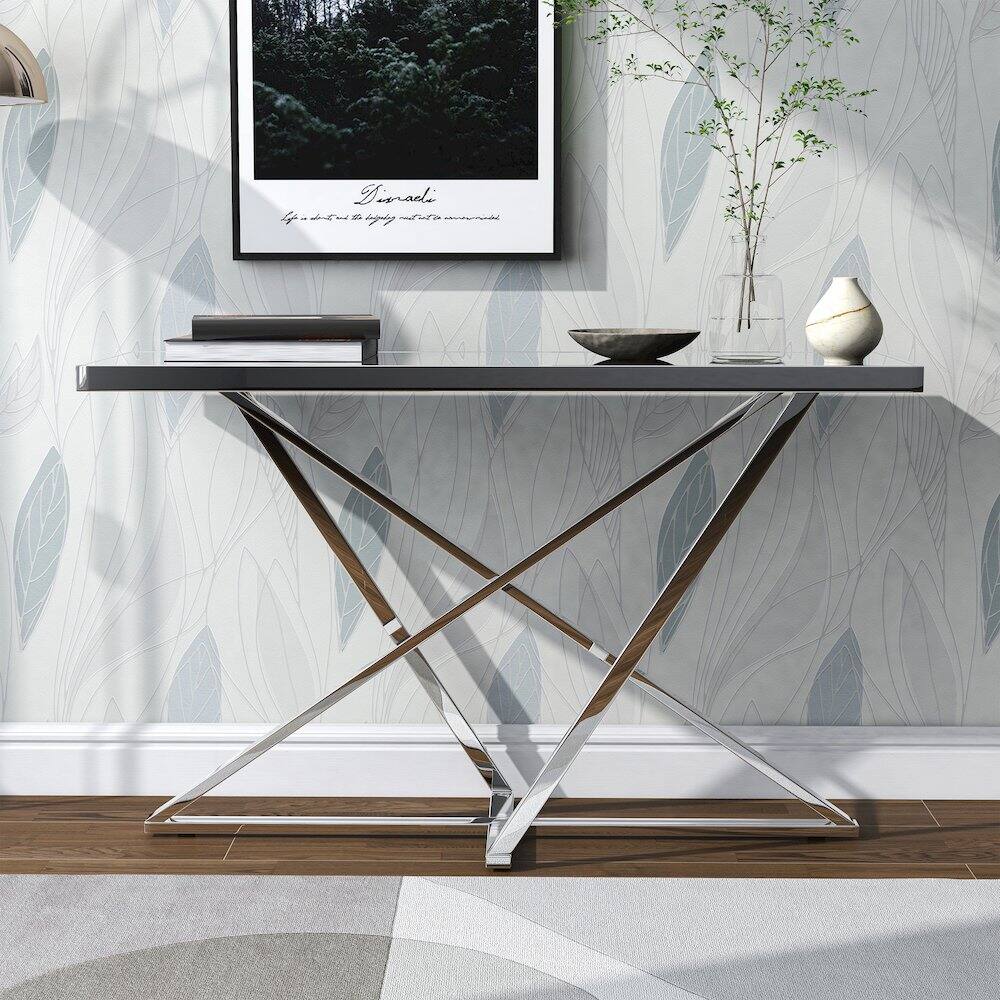 Alt View 3. Furniture of America - Ludington Contemporary Metal Sofa Table in Chrome - Silver.