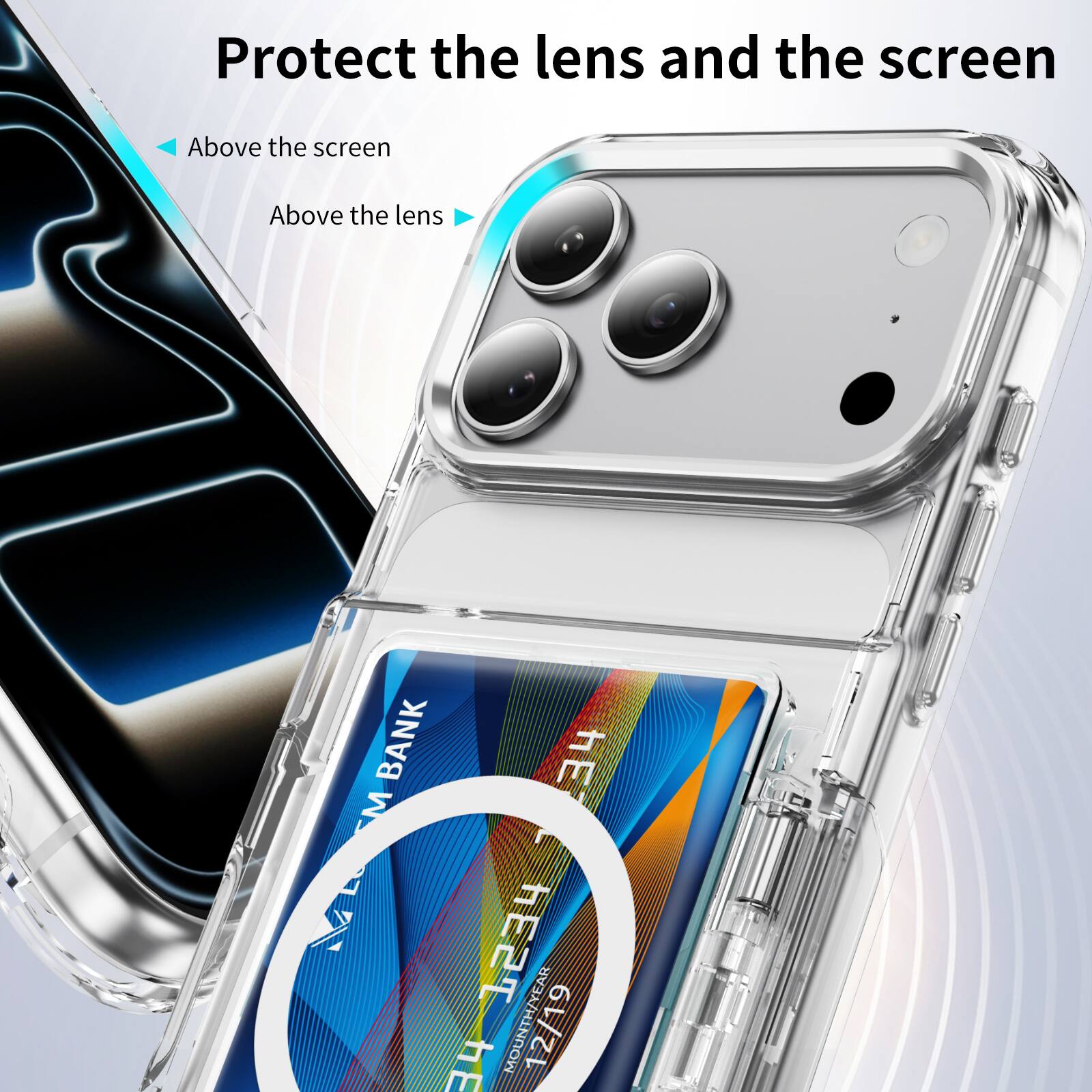 Protect the lens and the screen  
Above the screen  
Above the lens  

BANK  
HE M 1234  
YEAR 34  
MONTH/ 12/19