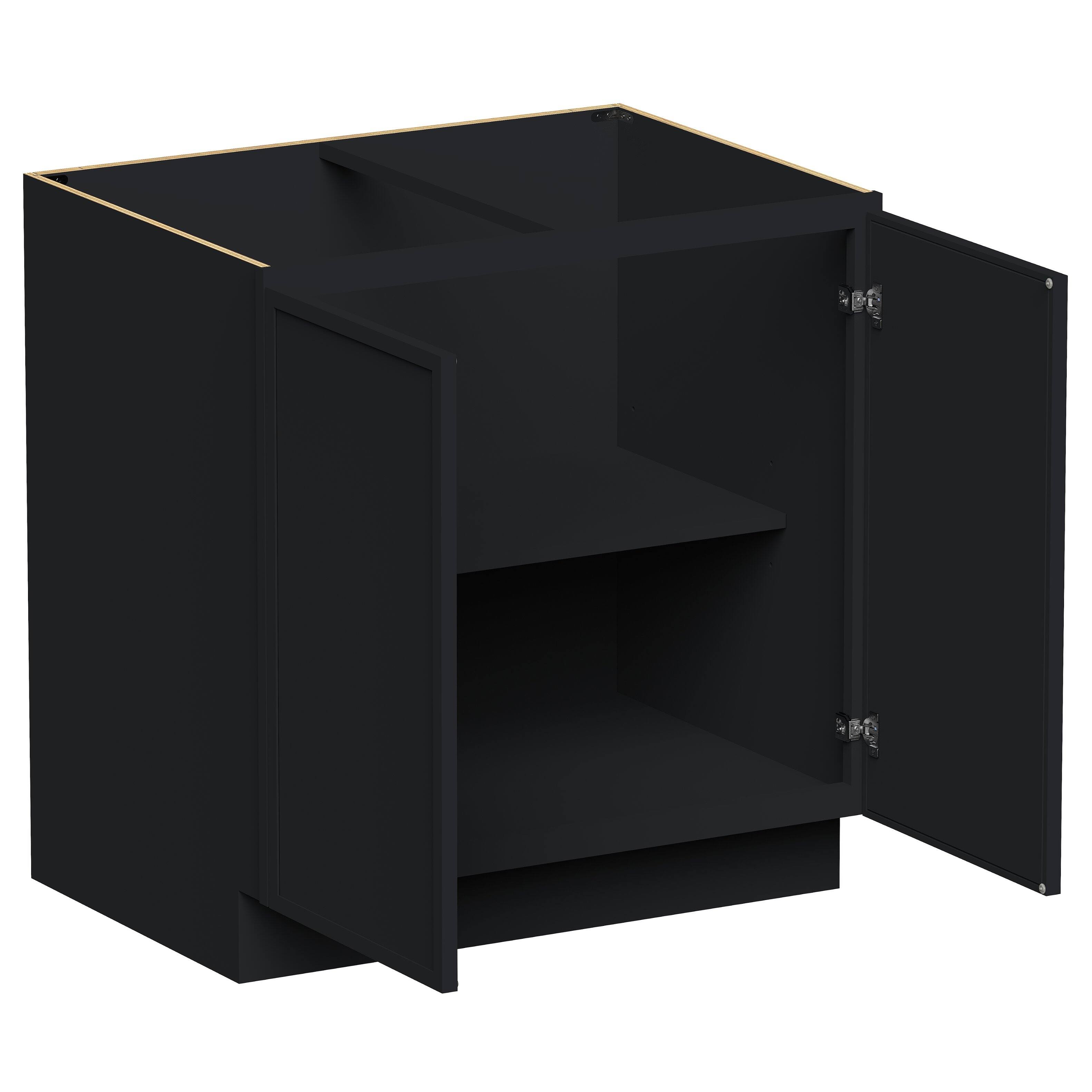 Angle. Boyel Living - 33-in W x 34.5-in H x 24-in D Shaker RTA Kitchen Full Height Door Base Cabinet with Soft-Close - Black.