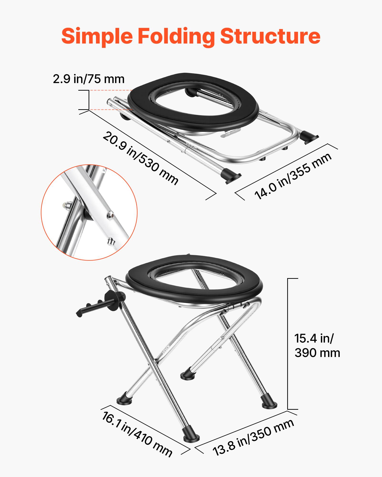 Simple Folding Structure

- 2.9 in/75 mm
- 20.9 in/530 mm
- 14.0 in/355 mm
- 15.4 in/390 mm
- 16.1 in/410 mm
- 13.8 in/350 mm