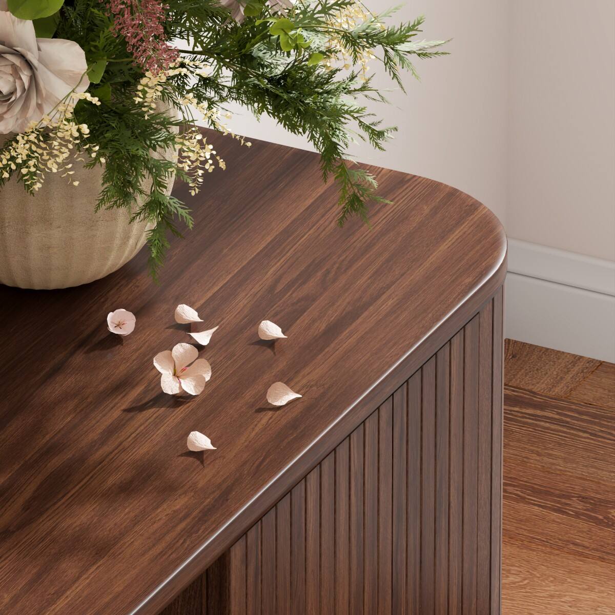 Alt View 6. Furnulem - Modern Fluted TV Stand with Storage Cabinet for Living Room Entertainment Console - Walnut.