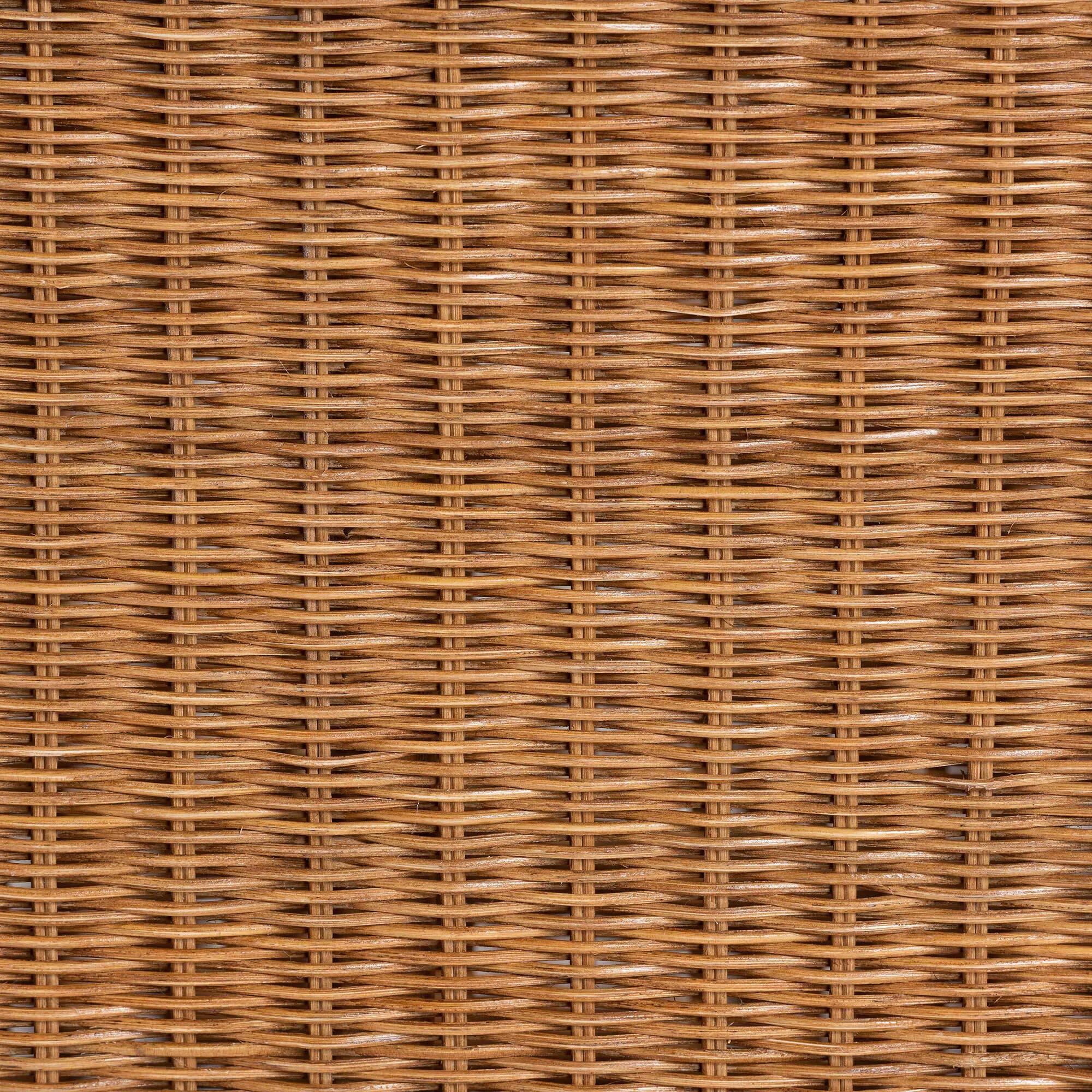 Alt View 1. bali & pari - Oteria Natural Rattan Coffee Table - Handwoven Wicker Cocktail Table with Scalloped Detailing and Open Shelf - Light Honey.