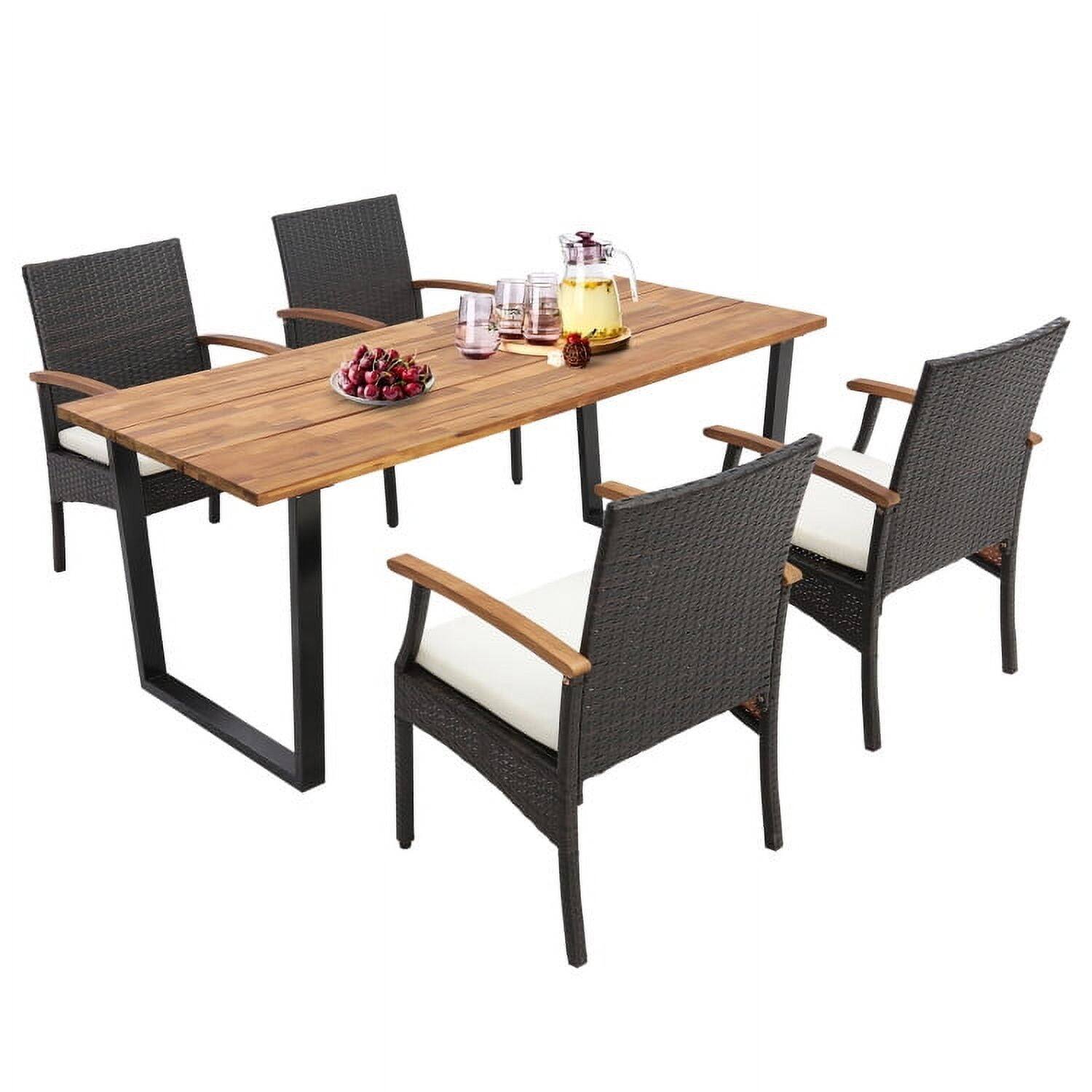 Alt View 4. Pefilos - 5 Pieces Patio Wicker Chair and Dining Table Set with 2 Inch Umbrella Hole, Furniture Conversation Sets, Coffee Table - White.