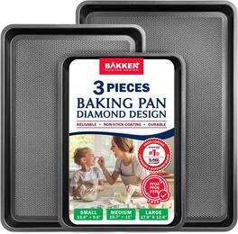 Bakken- Swiss - BAKKEN 3-Piece Baking Pan Set – Nonstick Cookie Sheets, Diamond Texture, PFOA/PFOS/PTFE Free, Oven Safe 450°F - Gray