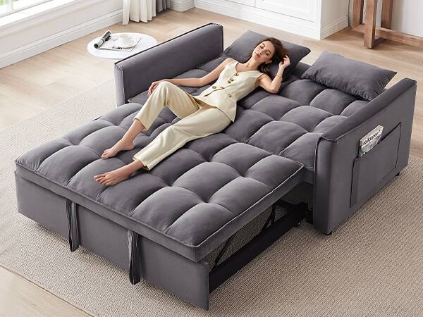 Alt View 2. Anysun - 55" 3-in-1 Velvet Convertible Sofa Bed - Adjustable Back, Storage Bag & Pillow for Living Room & Bedroom - Light Gray.