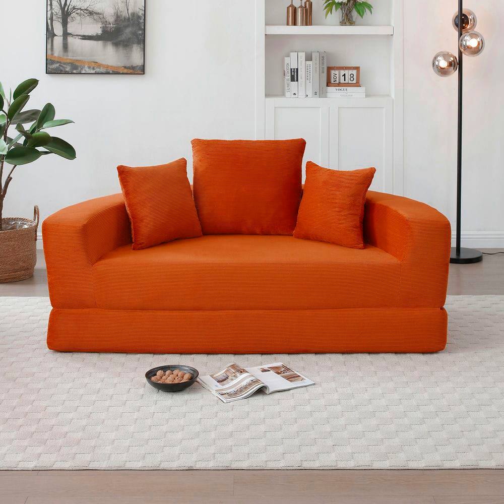 Alt View 5. Kadyn - Convertible Sofa Bed, Multi-Functional Circular Futon Floor Lounge Sofa, No Assembly Corduroy Fabric - Orange.
