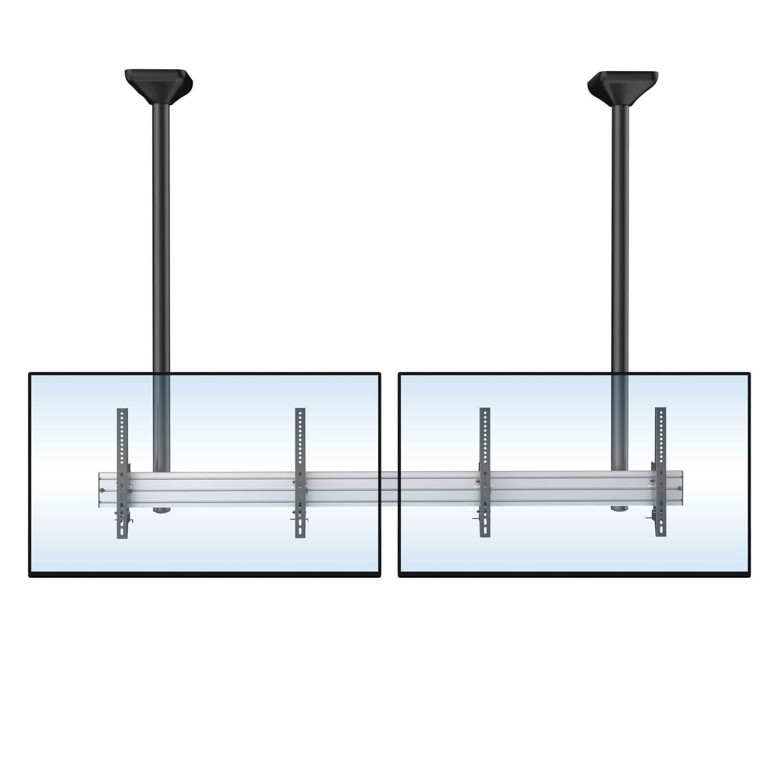 Angle. Mount-It! - Heavy‑Duty Dual TV Ceiling Mount for 45” – 55” TVs with Tilt & Cable Management - Silver.
