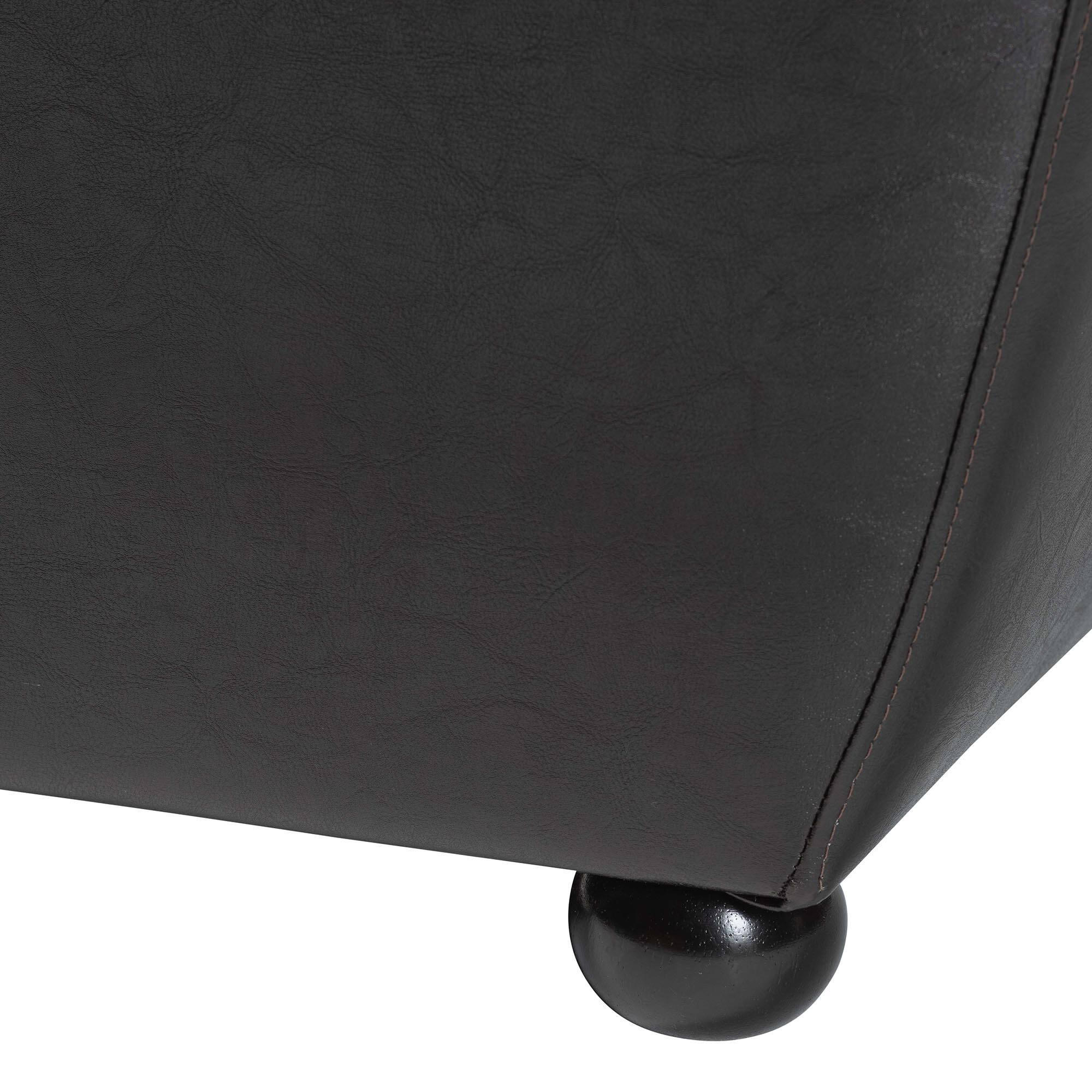 Back. Baxton Studio - Full Leather Ottoman With Rounded Sides - Dark Brown.