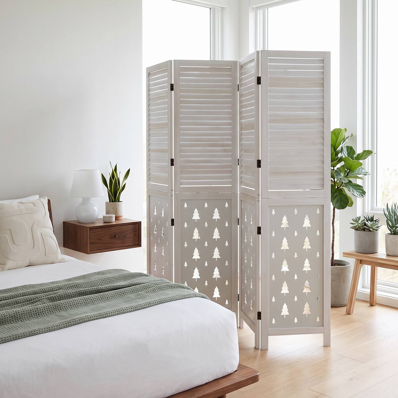 Alt View 4. Costway - Costway 67" Tall Wood Room Divider, 4 Panel, Folding Privacy Screen for Room Separation - White.