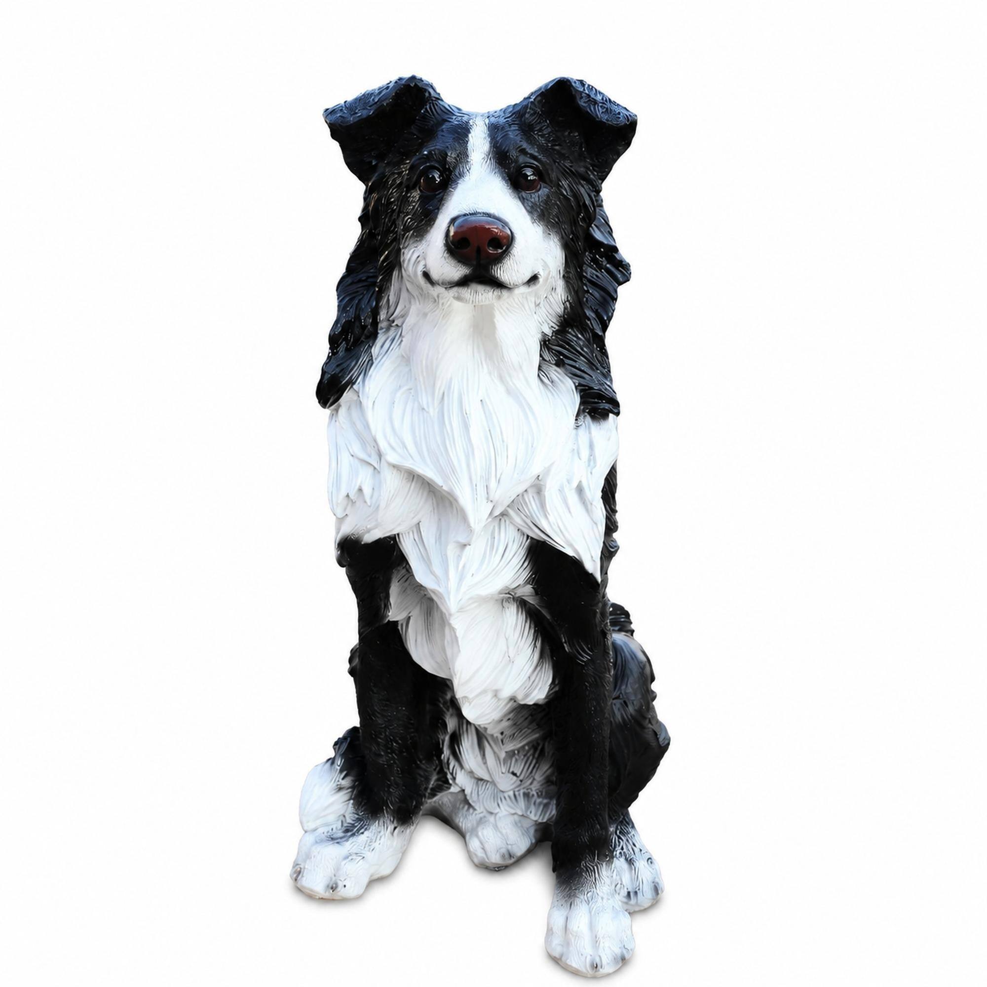 Front. RYHNUYNE - Lifelike Border Collie Dog Statue for Garden and Patio Decor, Hand-Painted Resin Puppy Sculpture Welcome Accent - Black.