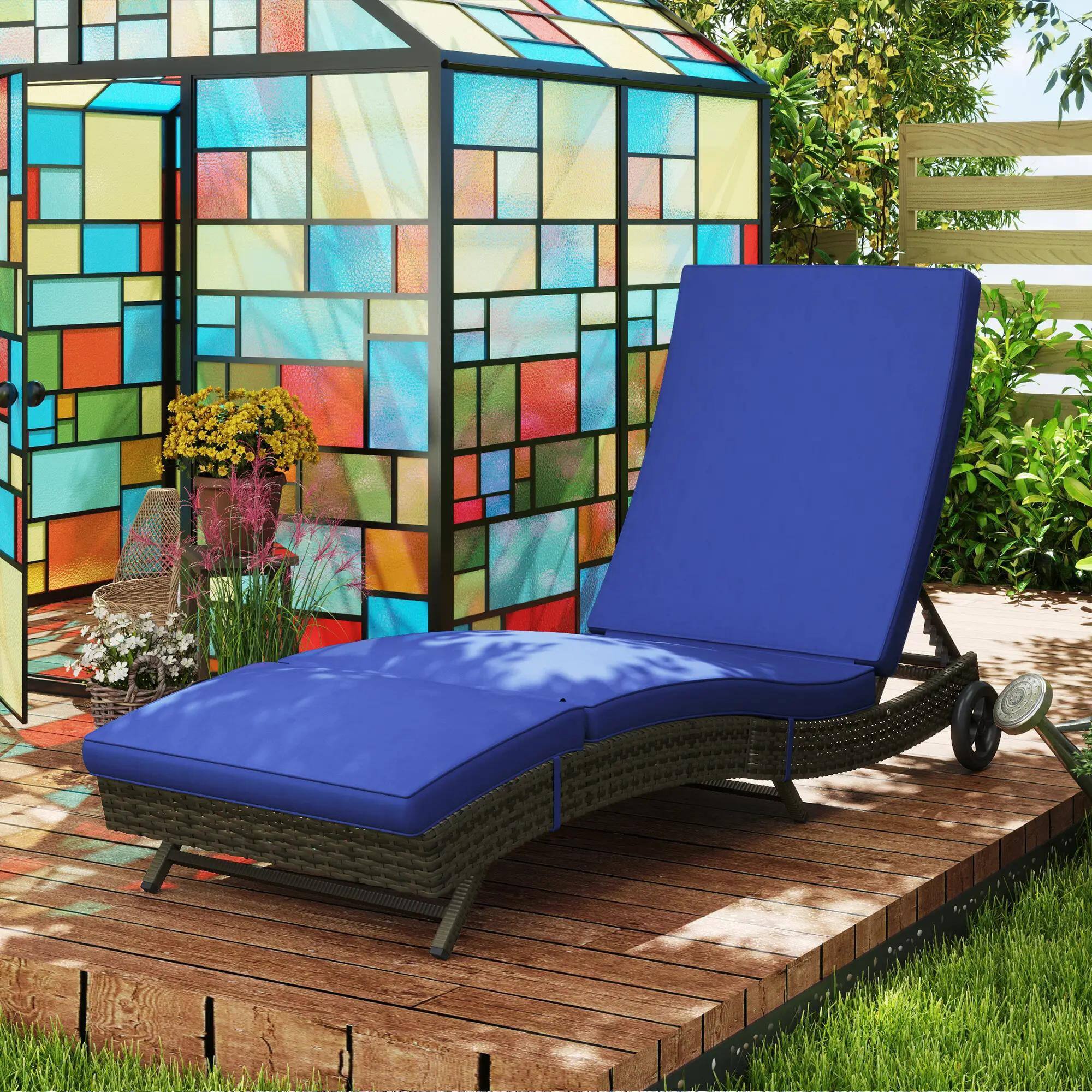 Left. Resenkos - Resenkos Patio Wicker Chaise Lounge Chair Resenkos, Adjustable Backrest Sun Lounger, PE Rattan, Blue - Blue.