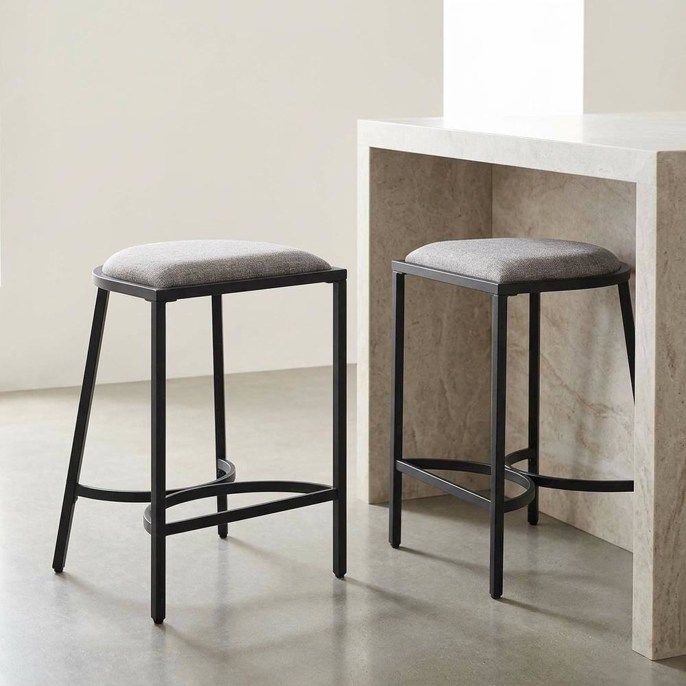 Alt View 4. FurniFact - Counter Height Bar Stool Set with Plush Upholstery and Wooden Legs - Gray.
