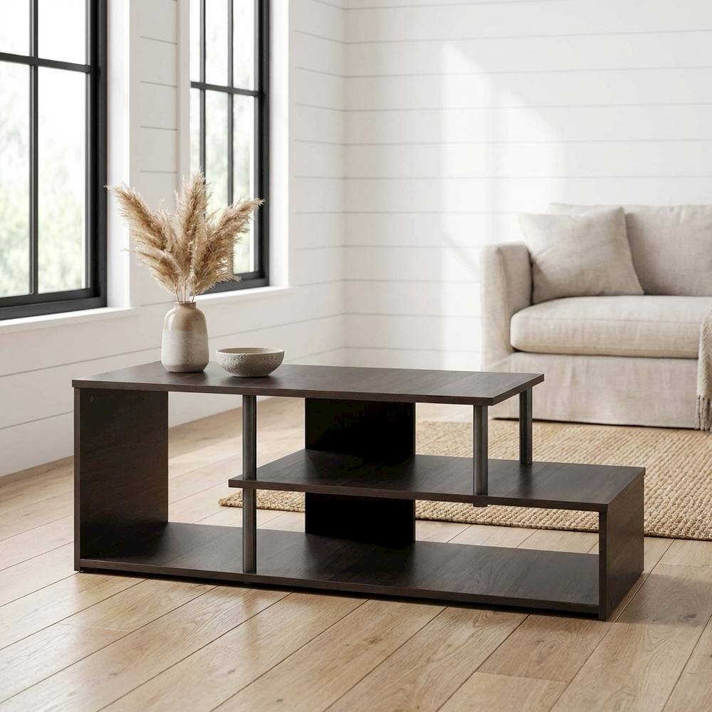 Alt View 1. FurniFact - Espresso Low Rise TV Stand with Composite Wood Construction and Modern Design - Brown Black.