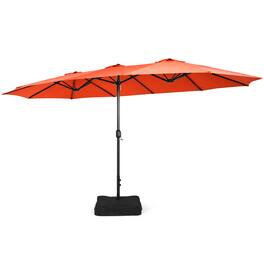 Costway - 15FT Double-Sided Twin Patio Umbrella Outdoor Market W/ Crank & Base - Orange