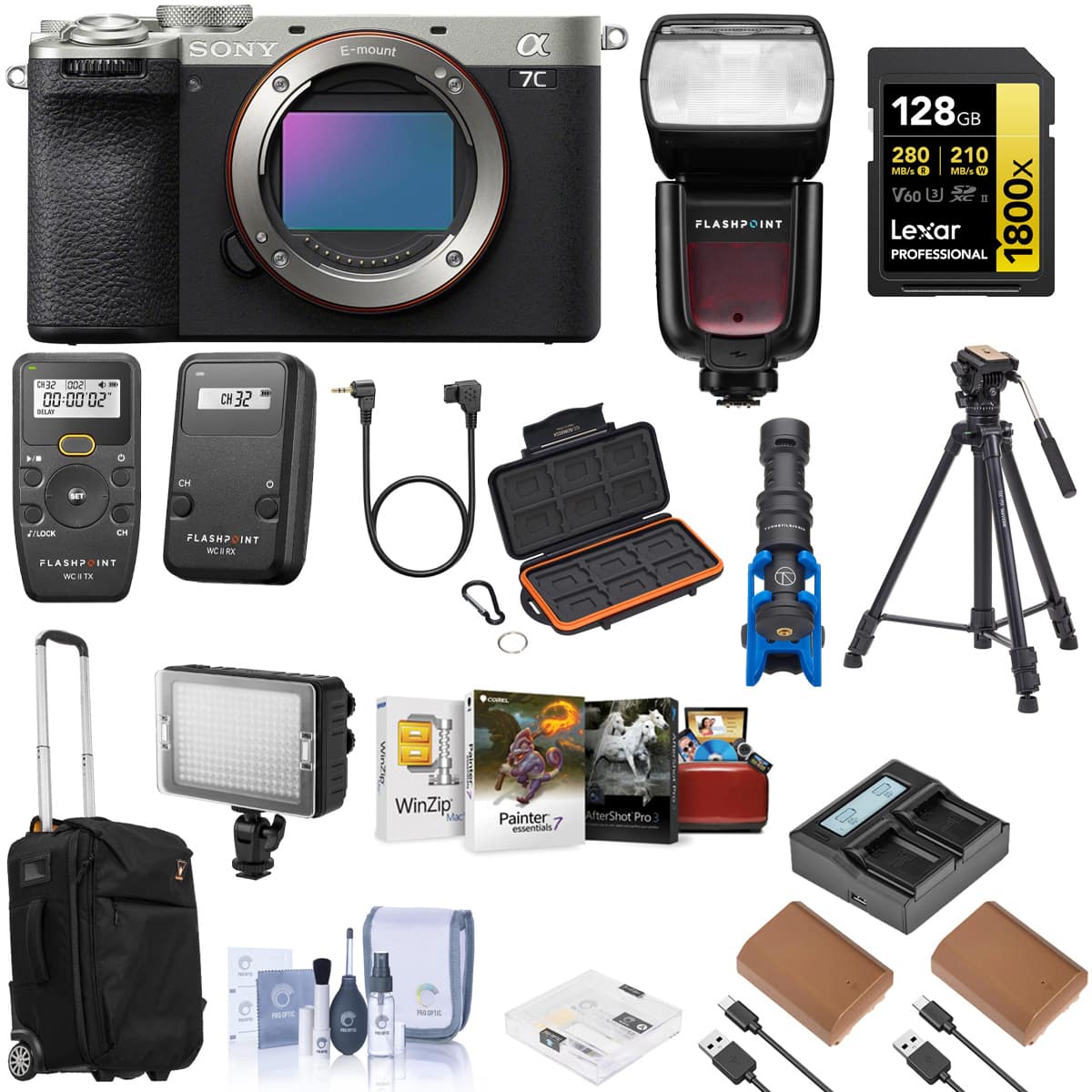Bundle - Sony - Alpha a7C II Mirrorless Camera, Silver, with 2x NP-FZ100 Battery, On-Camera Flash Speedlight, Roller Bag & price history on PriceWatchPro