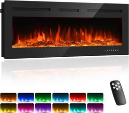 Mirfee - 50-inch Wall-Mount & Recessed Electric Fireplace, 4.1" Ultra Slim, 12 Color Flame & 5 Brightness Levels