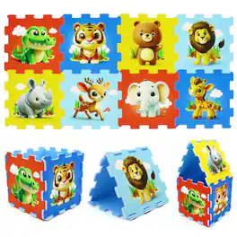 Costway - Kids Foam Puzzle Play Mat 8-Piece Interlocking Baby Floor Puzzle Tiles - Multicolor