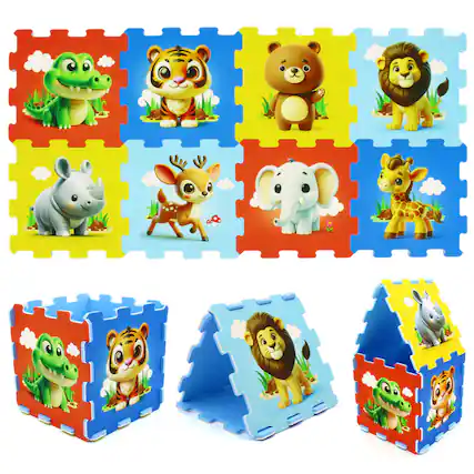 Front. Costway - Costway Kids Foam Puzzle Play Mat 8-Piece Interlocking Baby Floor Puzzle Tiles - Multicolor.