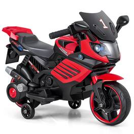 Costway - 6V Kids Motorcycle with Music, Horn, Detachable Training Wheels & LED Headlights - Red