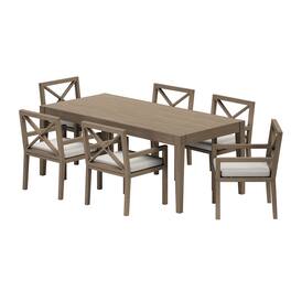 Modway - Northlake 7-Piece Teak Wood Outdoor Patio Dining Set - Pebble