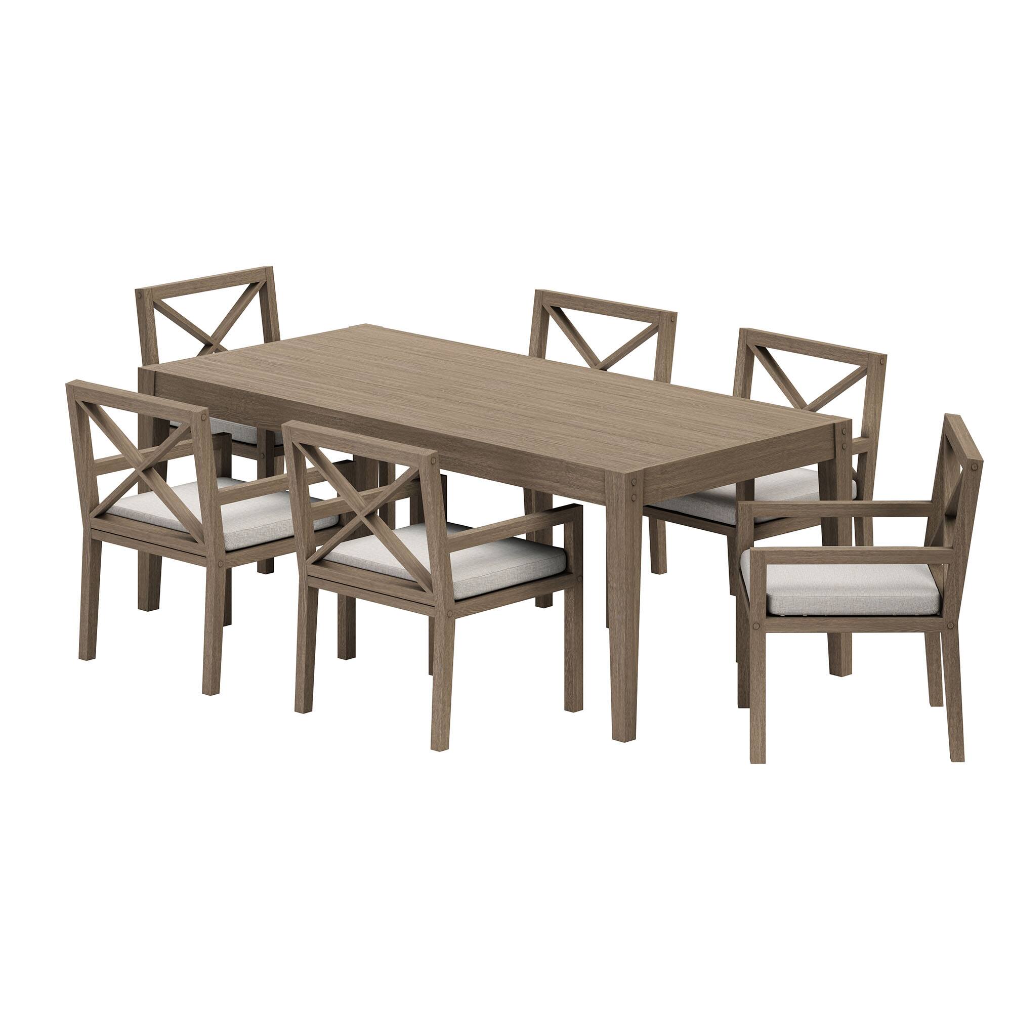 Front. Modway - Northlake 7-Piece Teak Wood Outdoor Patio Dining Set - Pebble.