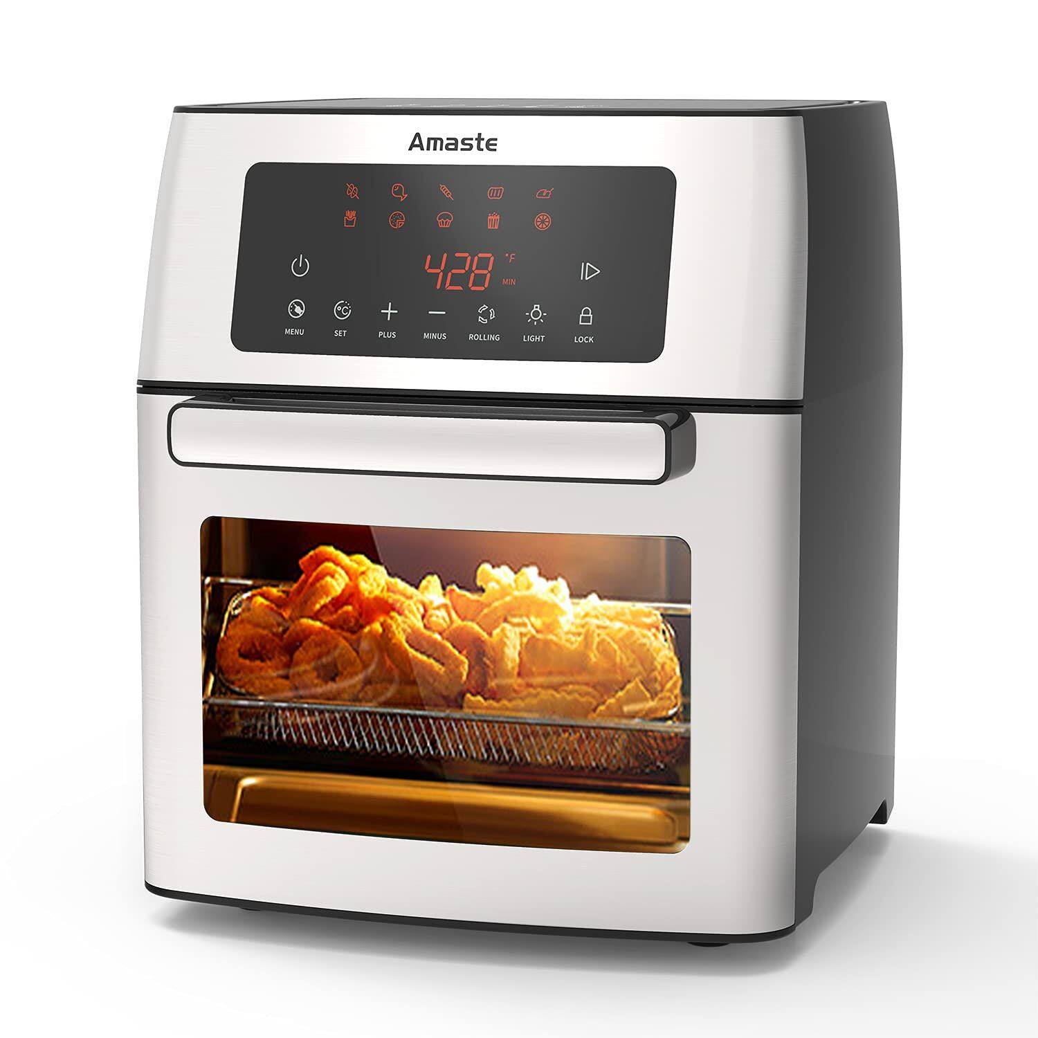 ZACHVO - 10-in-1 Air Fryer Toaster Oven, 16QT, 1500W, Stainless Steel, Digital Touchscreen - Silver