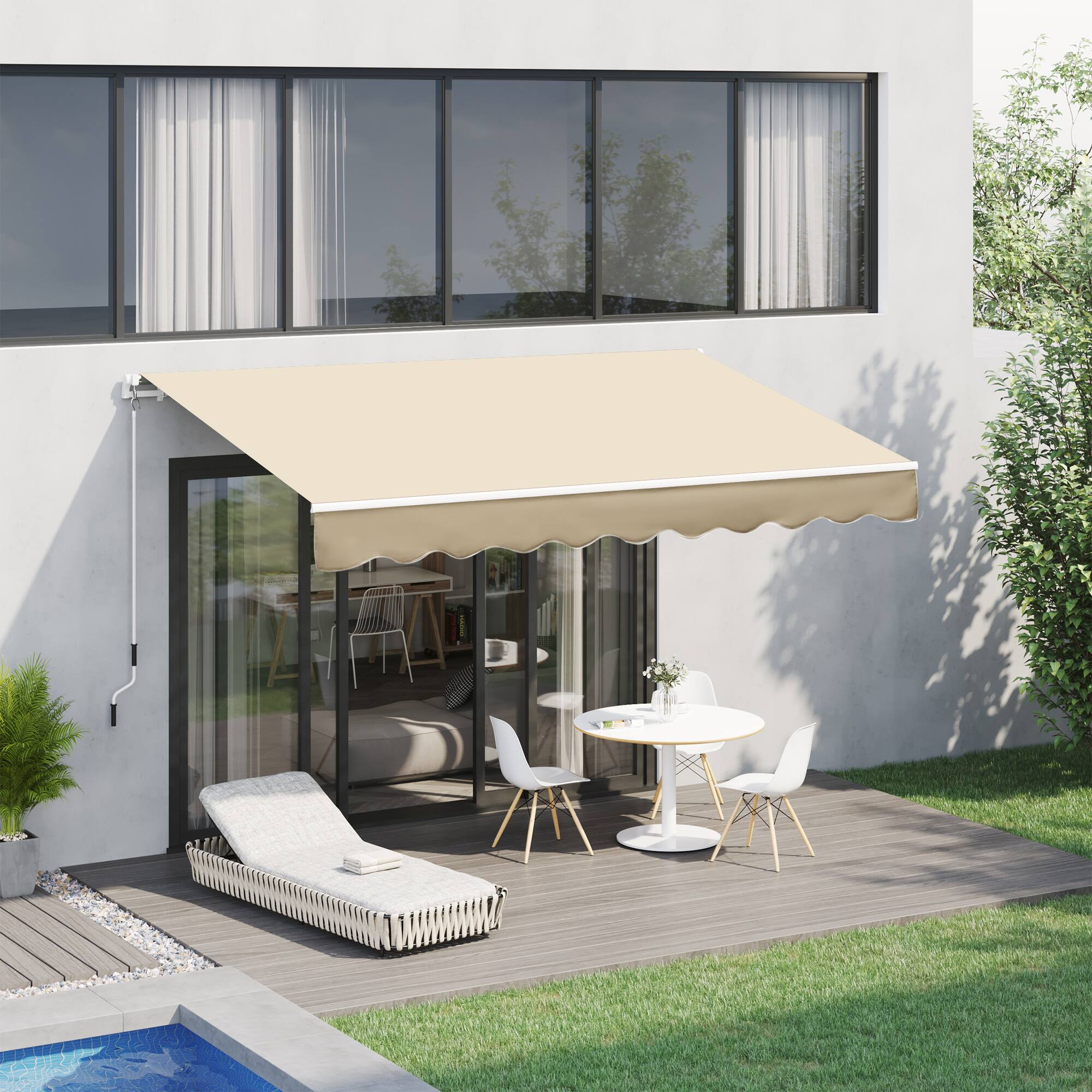 Alt View 1. Outsunny - 10' x 8' Retractable Awning, Patio Awnings, Sunshade Shelter w/ Manual Crank Handle - Beige.