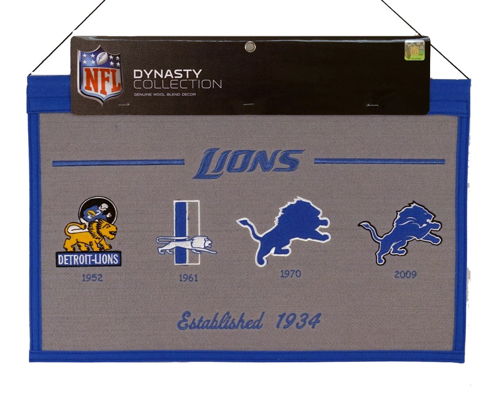 Winning Streak Sports - Detroit Football Heritage Banner LARGE 22x14 Wall Hanging Lions Logos from 1952, 1961, 1970 & 2009 - Multi