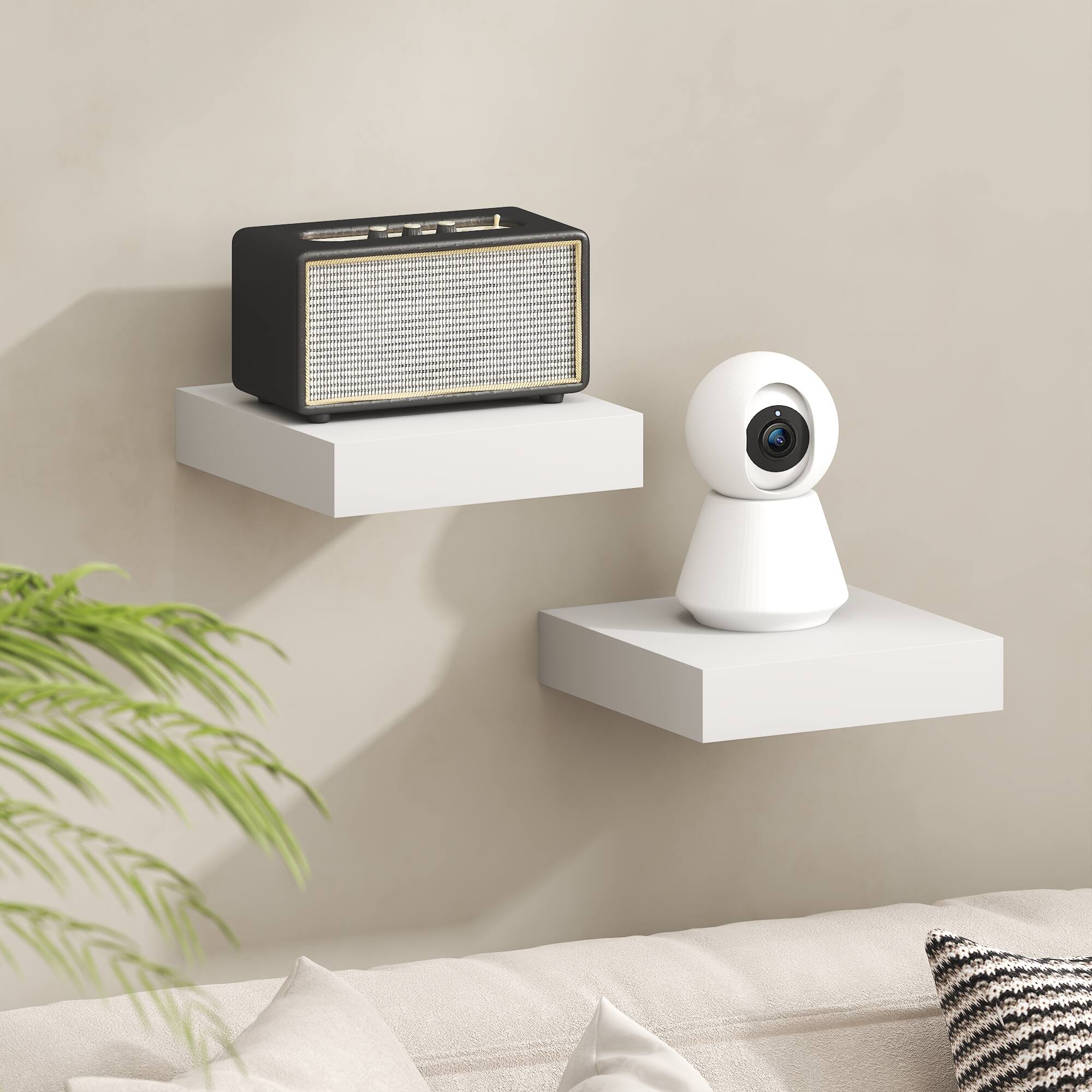 Alt View 1. Furinno - TANNA Floating Shelves for Wall, 2-in Thick Shelf, 9 x 9 Wall Shelf, Wall Mounted Floating Shelf with Invisible Brackets - White.