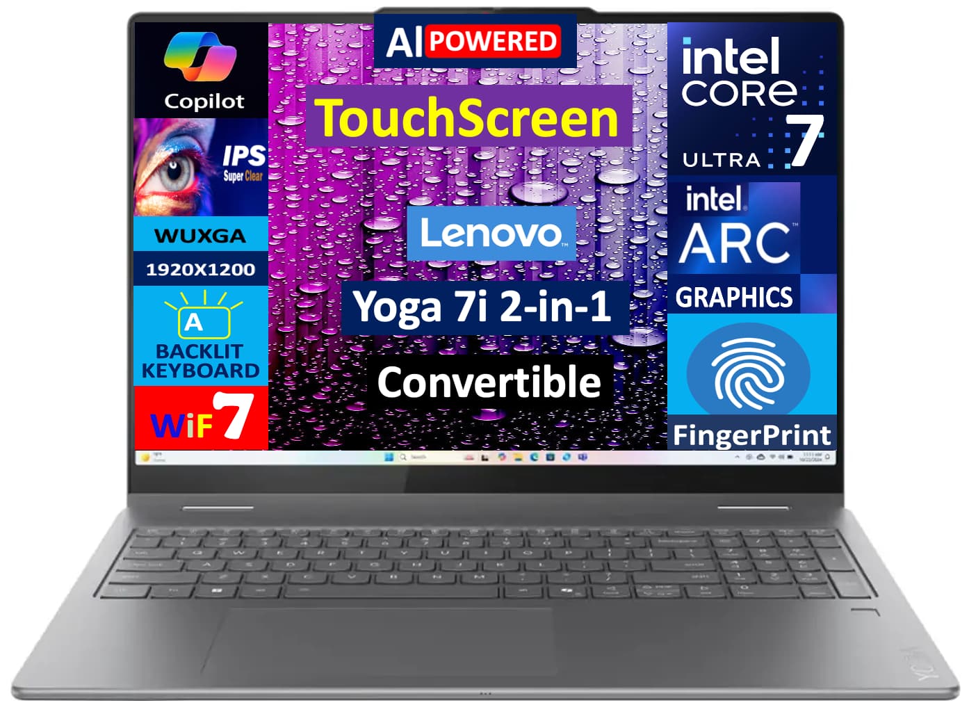 Lenovo - Yoga 7i 2-in-1 Laptop 16.0 WUXGA Display (Intel Ultra 7-256V, 16GB LPDDR5X, 1TB SSD, Intel Arc, Win 11 Home) - Luna Grey
