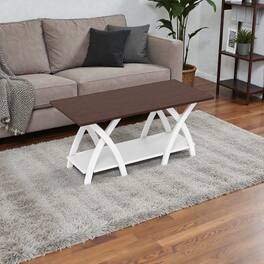 Hivvago - Country-Inspired 2-Layer Coffee Table for Living Room Storage - Walnut