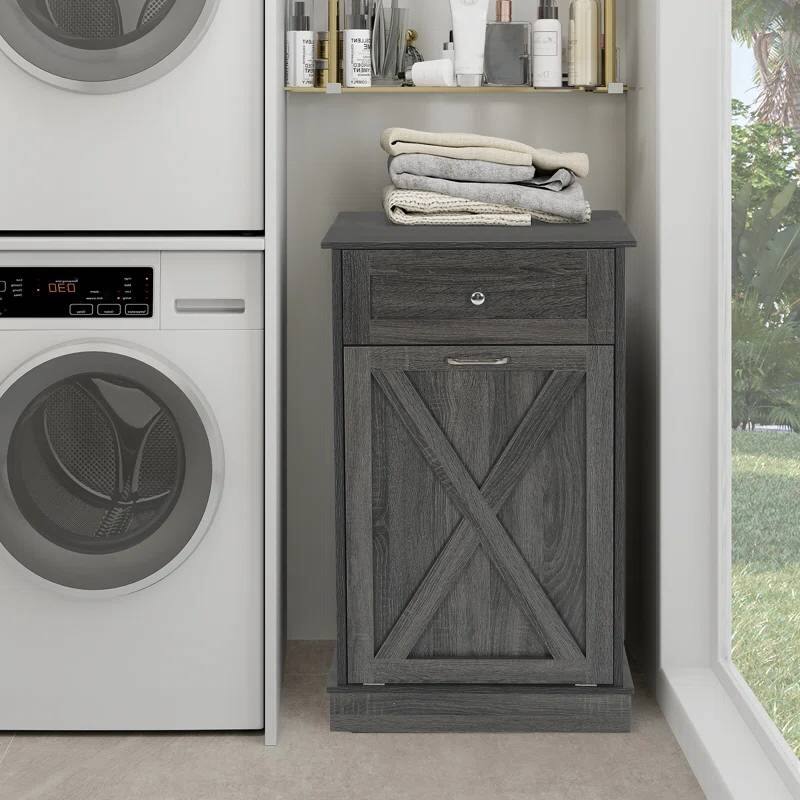 Back. Hivvago - Odor Seal Trash Can Cabinet in Grey Finish - Accommodates 10-Gallon Trash Bin - Grey Finish.