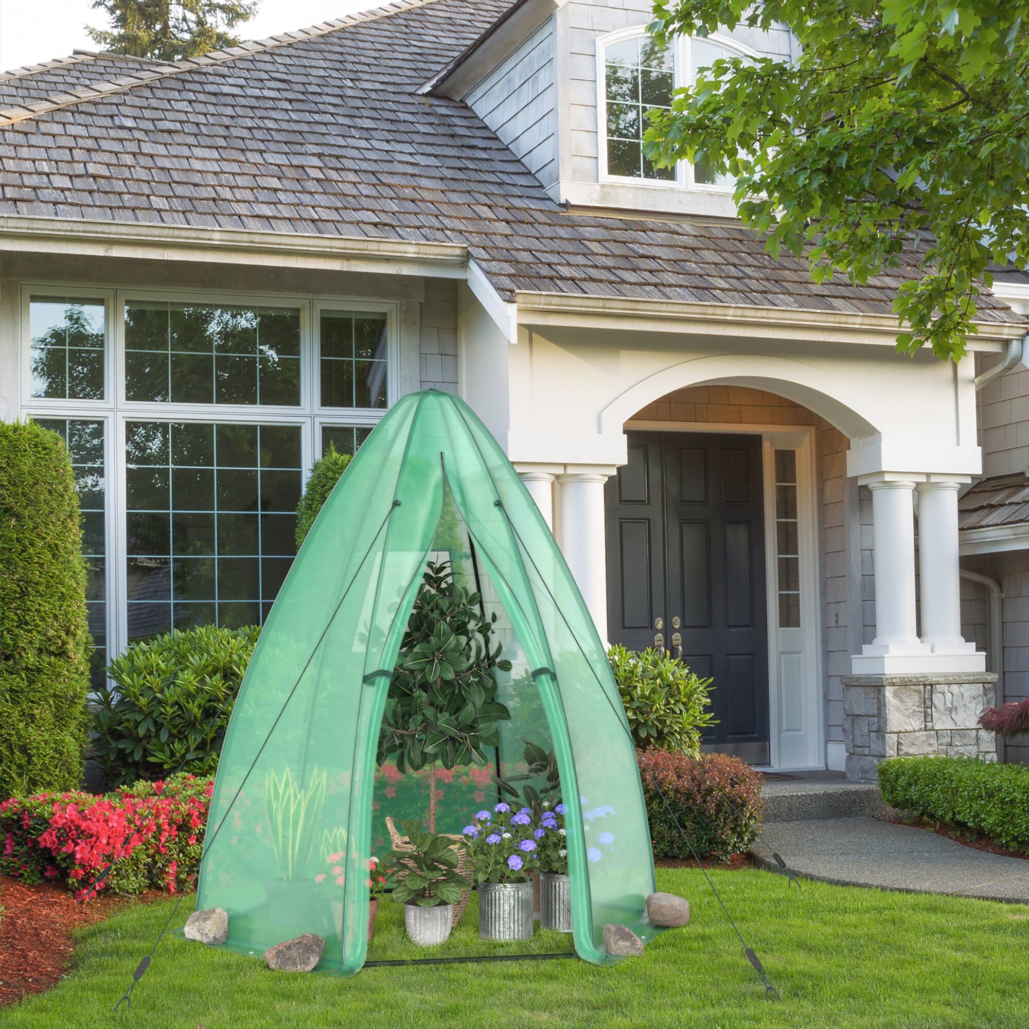 Alt View 4. Costway - 5.5'x 5.5'x 6' Portable Mini Garden Greenhouse with Window & Roll-up Zippered Door - Green.