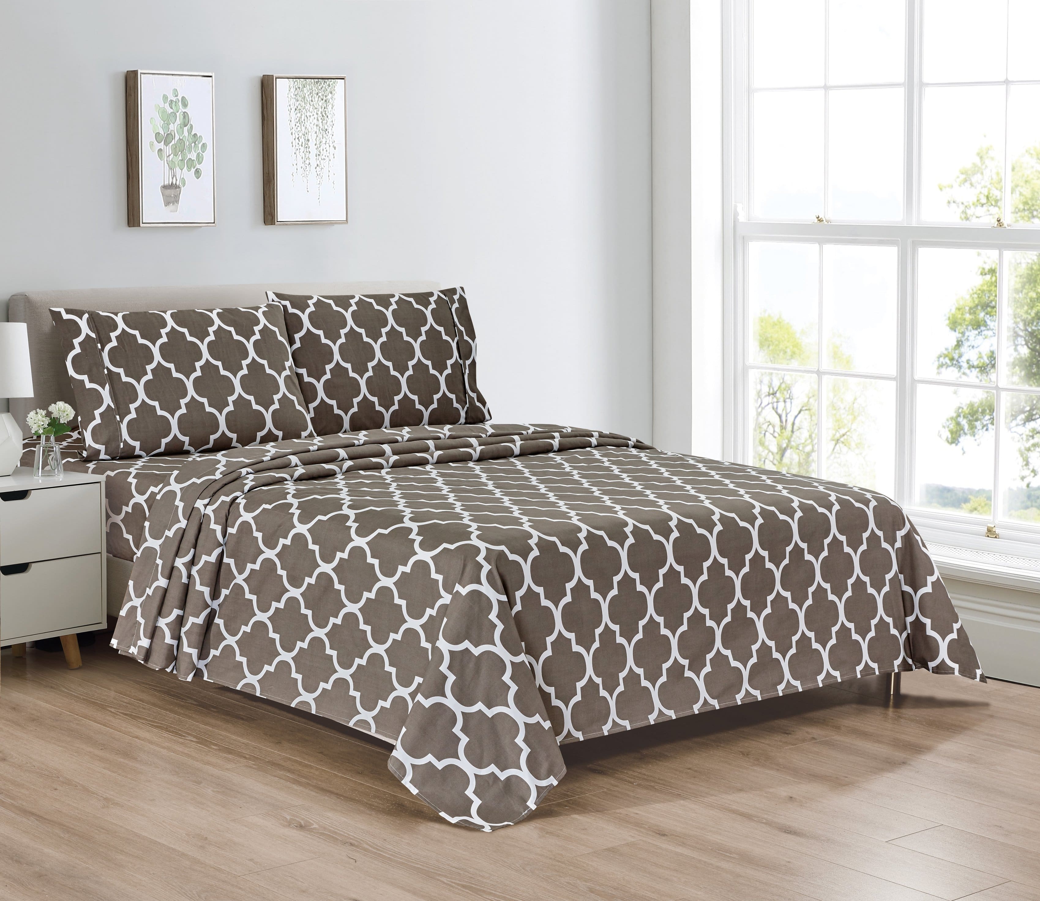 Bibb Home - Egyptian Luxury 1800 Count Printed 4 Piece Sheet Set - Grey Trellis price history on PriceWatchPro