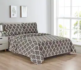Bibb Home - Egyptian Luxury 1800 Count Printed 4 Piece Sheet Set - Grey Trellis