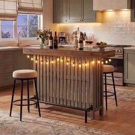Loheer - 3-in-1 Bar Table, Counter Height Table with Wine Storage, Slatted Panel Design, Brown and Gray - Gray and Brown
