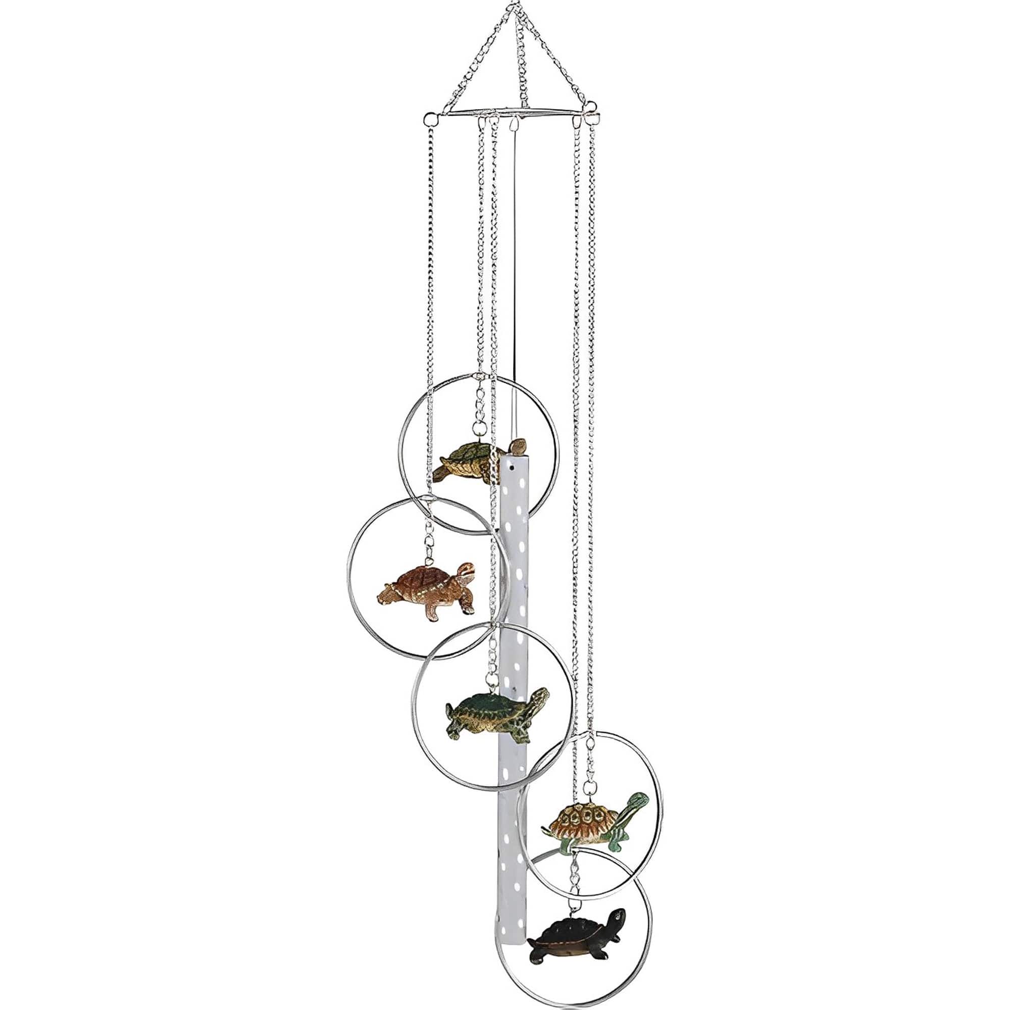 FC Design - 24" Long 5-Ring Polyresin Turtle Wind Chime Outdoor Patio or Garden Hanging Decoration - Multi-Color