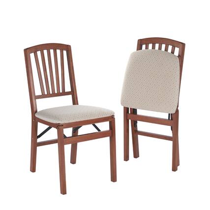 Front. Stakmore - Stakmore Mission Fusion Folding Chair, Cherry Frame with Blush Fabric (Set of 2) - Brown.