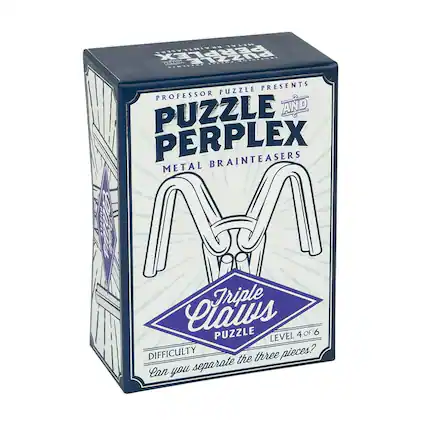 PROFESSOR PUZZLE PRESENTS
PUZZLE AND PERPLEX
METAL BRAINTEASERS
Triple Claws
PUZZLE
LEVEL 4 OF 6
DIFFICULTY
Can you separate the three pieces?