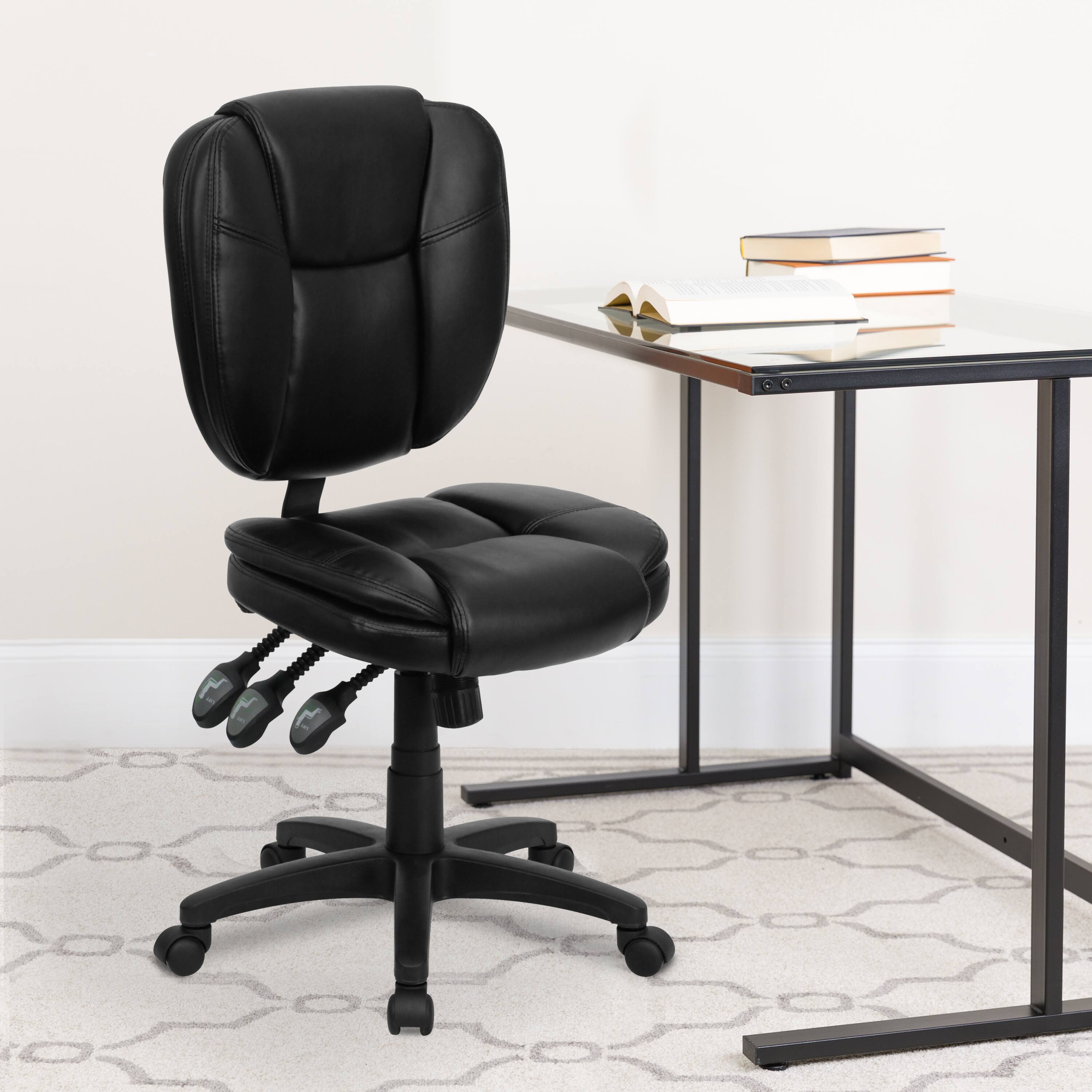 Alt View 1. Emma + Oliver - Mid-Back Multifunction Pillow Top Swivel Ergonomic Task Office Chair - Black LeatherSoft.