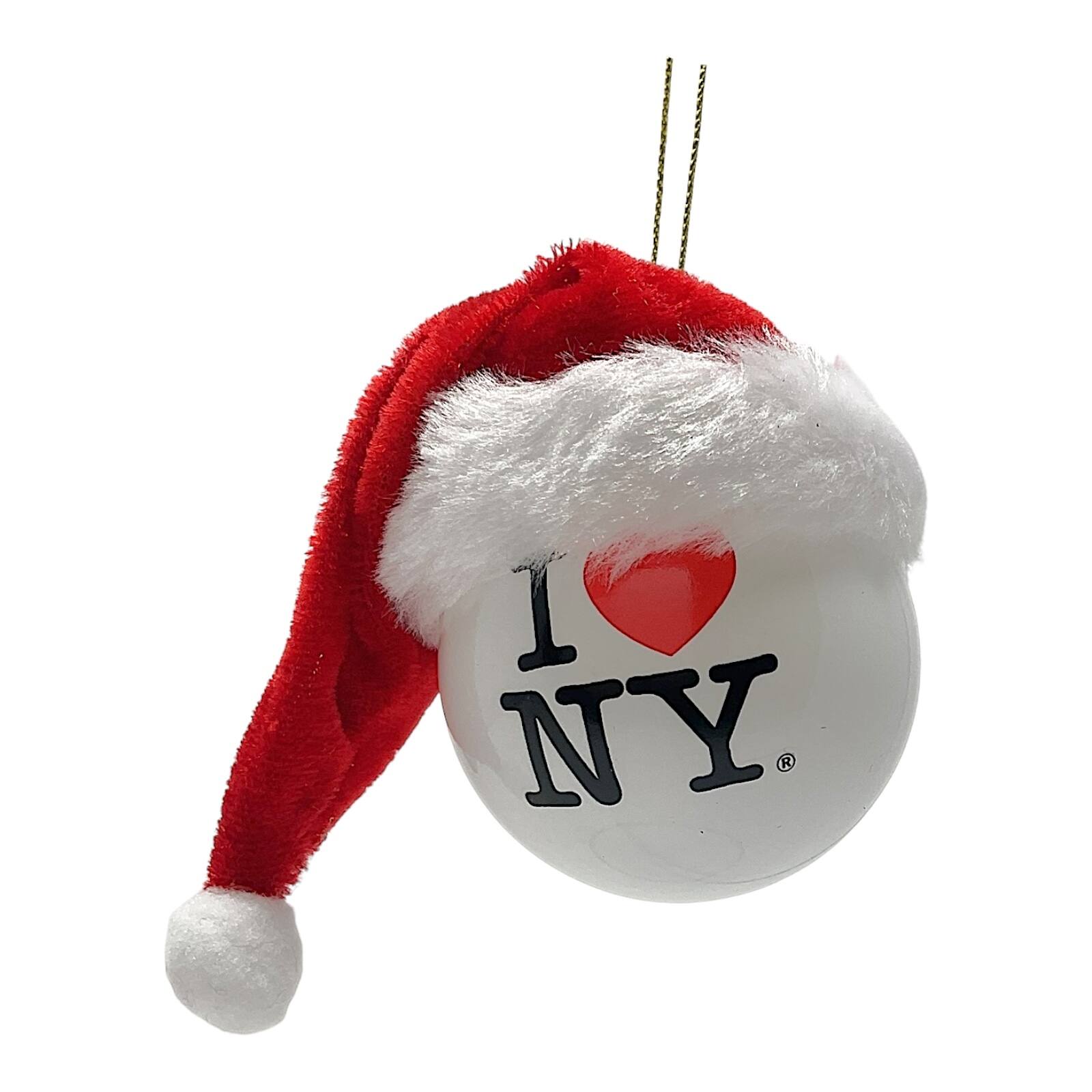 Left. Kurt S Adler - Kurt Adler I Love NY Ball with Fabric Santa Hat Plastic Christmas Tree Ornament 2.4 inch - Multicolor.